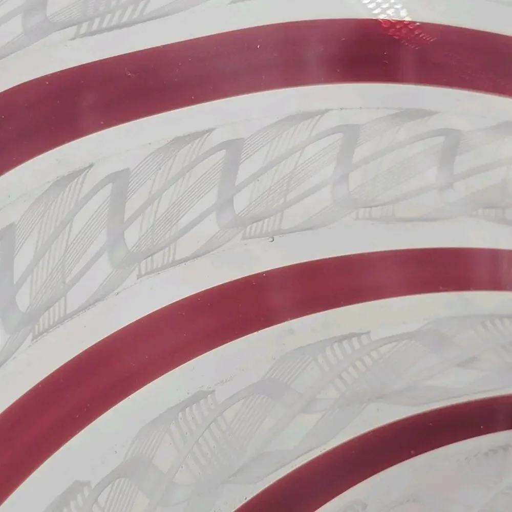 MCM Murano art glass bowl HEAVY Latticino Zanfirico Swirl centerpiece Pink White